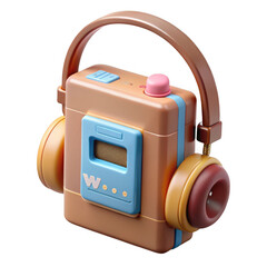 Retro cassette player with headphones vintage portable music device isolated on transparent background