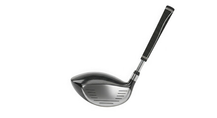 Detailed close-up of a shiny golf club head and shaft showing its sleek design and precision engineering transparent background