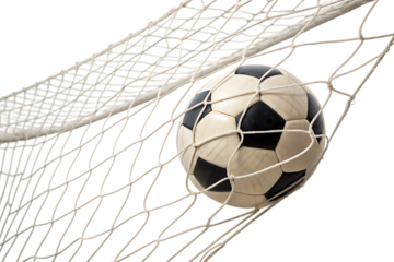 Soccer ball in net goal