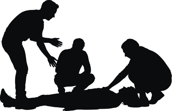 Emergency medical assistance teamwork saving life in urgent situation silhouette depiction