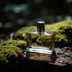 Perfume Bottle with Moss and a Water Droplet