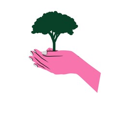Sustainable Growth Hand Holding Tree Flat Vector