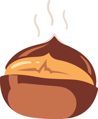 A pixel art illustration depicts a single roasted chestnut.
