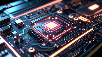 Obraz premium Futuristic Microchip with Glowing Core