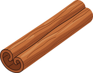 A detailed illustration of a cinnamon stick, showcasing its rich brown color, textured surface, and characteristic shape.