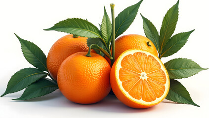Fresh Oranges with Green Leaves