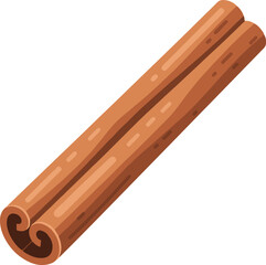 A detailed illustration of a single cinnamon stick, showcasing its texture and brown color.