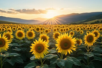 Sunflower Field at Sunset
