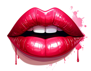 Cartoon lips, lipstick kiss mark, PNG
