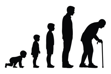 Silhouettes illustrating the stages of human life from infancy to old age