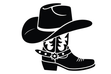 Black silhouette of cowboy hat and boot