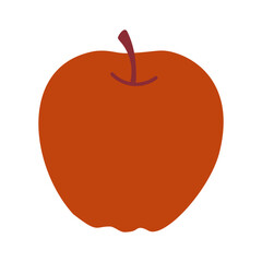 A cartoon apple with a stem. The apple is orange and has a stem. The apple is the main focus of the image