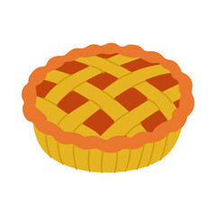 A cartoon pie with a lattice crust and a filling of orange and red