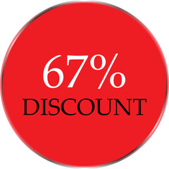 Up to 67 Percent Discount Star Badge – Red Promotional Sale Sticker, Special Offer Marketing Label, Retail Shopping Price Cut Tag, E-commerce Discount Icon for Advertising Campaign
