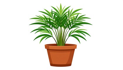 Obraz premium Vibrant illustration of a houseplant in a terracotta pot, showcasing lush, green foliage against a plain white background.