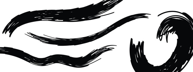A collection of dynamic abstract brush strokes for creative design, suitable for modern and retro design concept