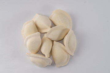 Frozen dumplings semi-finished product piled up top view