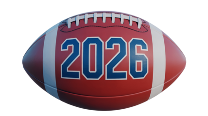 American football with the year 2026 marked.