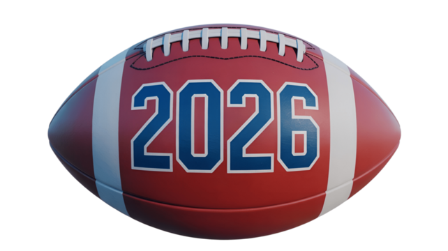American football with the year 2026 marked.