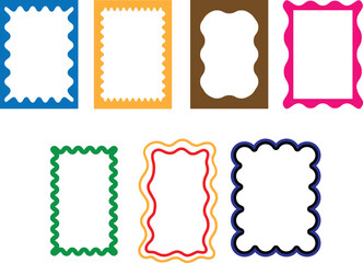 Colorful wavy rectangular frames and borders in vector design. Abstract decorative shapes with zigzag and ripple edges. Perfect for posters, invitations, and graphic design projects.