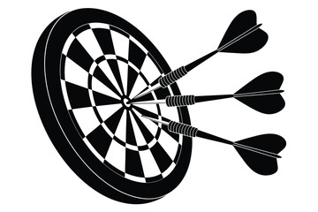 Three darts embedded in a black and white dartboard