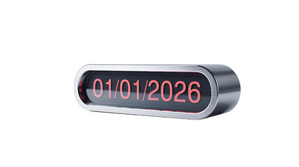 A sleek digital display showing the date 01/01/2026.