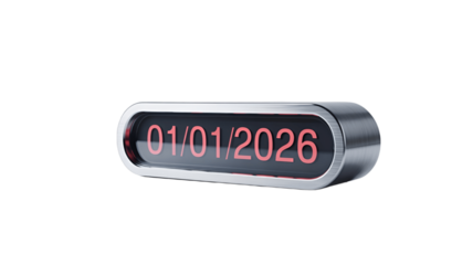 A sleek digital display showing the date 01/01/2026.