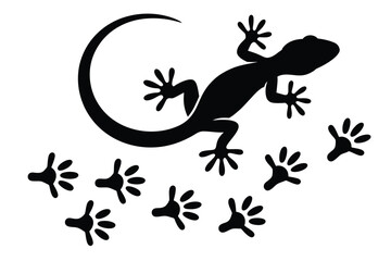 Black silhouette of a gecko with paw prints