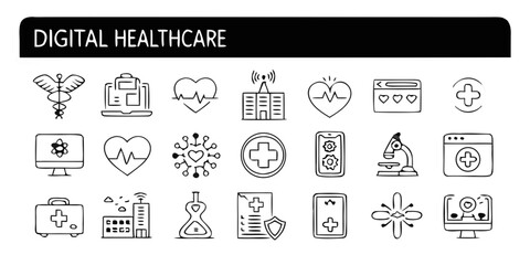 Collection of digital healthcare icons vector 
