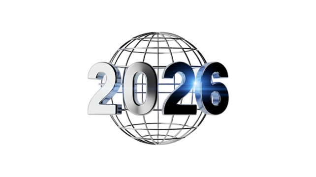 The year 2026 displayed on the globe, representing future.
