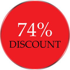 Up to 74 Percent Discount Star Badge – Red Promotional Sale Sticker, Special Offer Marketing Label, Retail Shopping Price Cut Tag, E-commerce Discount Icon for Advertising Campaign