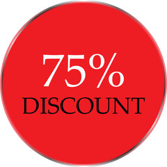 Up to 75 Percent Discount Star Badge – Red Promotional Sale Sticker, Special Offer Marketing Label, Retail Shopping Price Cut Tag, E-commerce Discount Icon for Advertising Campaign