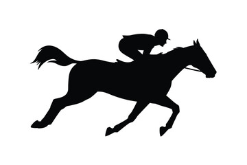 Silhouette of a jockey riding a horse at full gallop