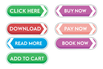 Fototapeta premium Collection of eight realistic glossy 3d call to action buttons