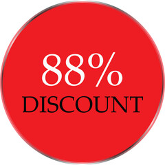 Up to 88 Percent Discount Star Badge – Red Promotional Sale Sticker, Special Offer Marketing Label, Retail Shopping Price Cut Tag, E-commerce Discount Icon for Advertising Campaign