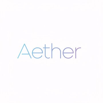 A sleek, modern typography design of the word "Aether", minimalist style, single continuous line, geometric sans-serif font, rendered in a soft gradient of sky blue to lavender, isolated