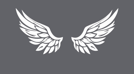 A pair of stylized white wings, spread wide, against a dark gray background.  The design is simple yet elegant, suggesting freedom and flight.