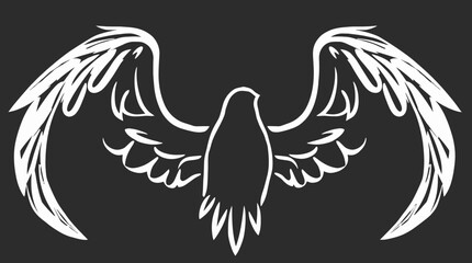 White outline of a bird with spread wings against a dark background, symbolizing freedom or spirituality.