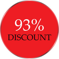 Up to 93 Percent Discount Star Badge – Red Promotional Sale Sticker, Special Offer Marketing Label, Retail Shopping Price Cut Tag, E-commerce Discount Icon for Advertising Campaign