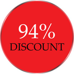 Up to 94 Percent Discount Star Badge – Red Promotional Sale Sticker, Special Offer Marketing Label, Retail Shopping Price Cut Tag, E-commerce Discount Icon for Advertising Campaign