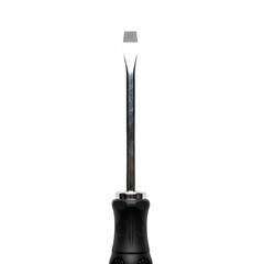 Fototapeta premium Close-up of a black-handled flathead screwdriver against a white background