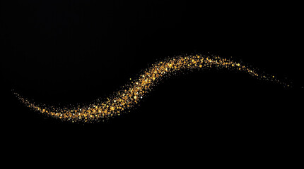 An abstract golden glitter trail on a luxurious black background