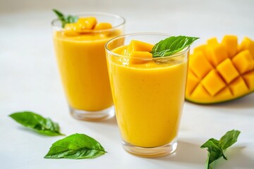 Fototapeta premium Fresh Mango Smoothies with Mint Leaves