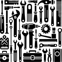 Obraz premium Mechanic's Toolkit Assortment: A comprehensive array of essential mechanical tools, meticulously arranged, ready for any project or repair.