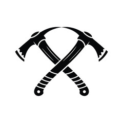 Two crossed black pickaxes symbol on white background
