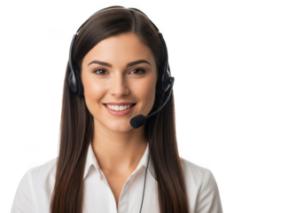Smiling woman wearing headset isolated on transparent background