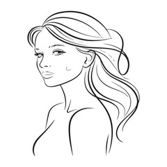 A stylish, sophisticated line art drawing of a beautiful woman.