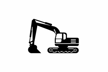 A black silhouette illustration of an excavator on a white background.
