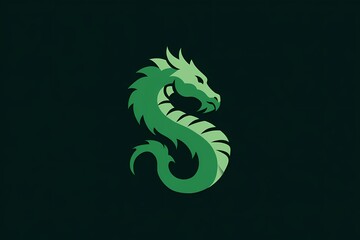 Fototapeta premium Vibrant green dragon artwork on a solid black background, high-contrast minimalist style