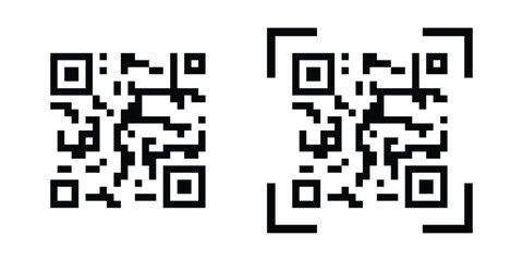 Fototapeta premium QR code icon, black and white square symbol for digital payment and scan. Flat vector black QR code designs, great for marketing campaigns and digital platforms.